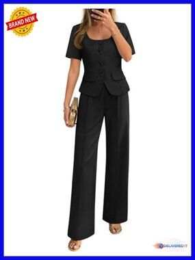 Women's Summer 2-Piece Suit Set Blazer Wide Leg Pants Business Casual Outfits